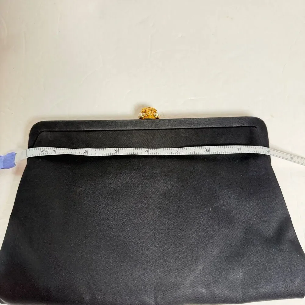 Vintage Morris Moskowitz MM Black Evening Clutch Kiss Lock Purse Mirror Coin Bag